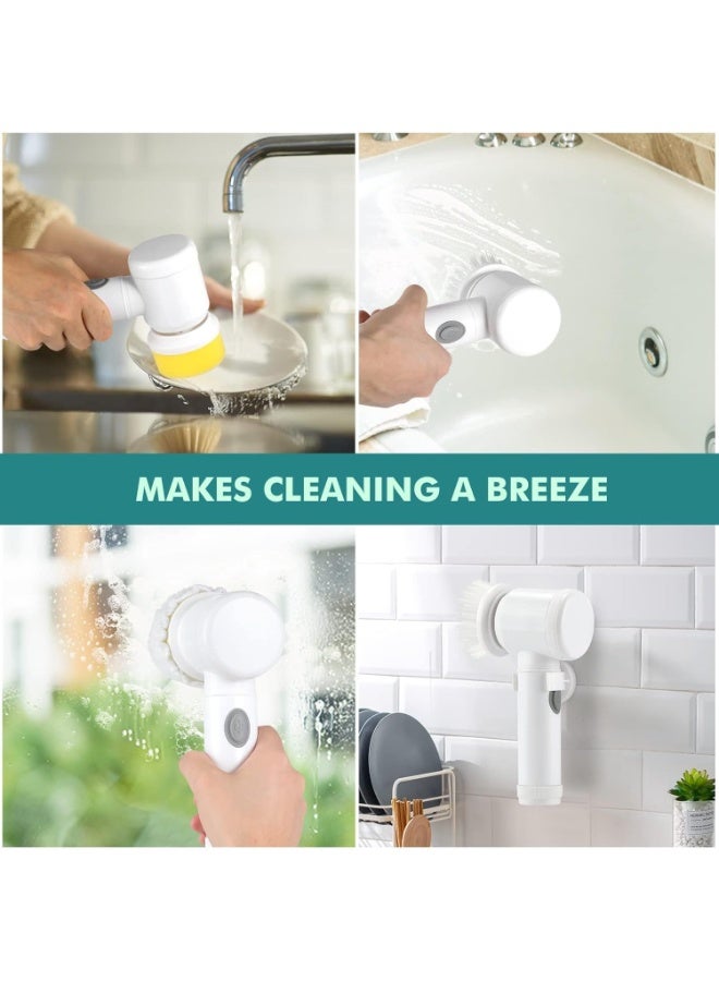 5-in-1 Cordless Electric USB Cleaning Brush for Kitchen, Bathroom, Bathtub, Bathroom Tiles, Carpets, Bidet, and Sofa with Alcohol-Free PVC Cloth and 3 Brush Heads - Image 5