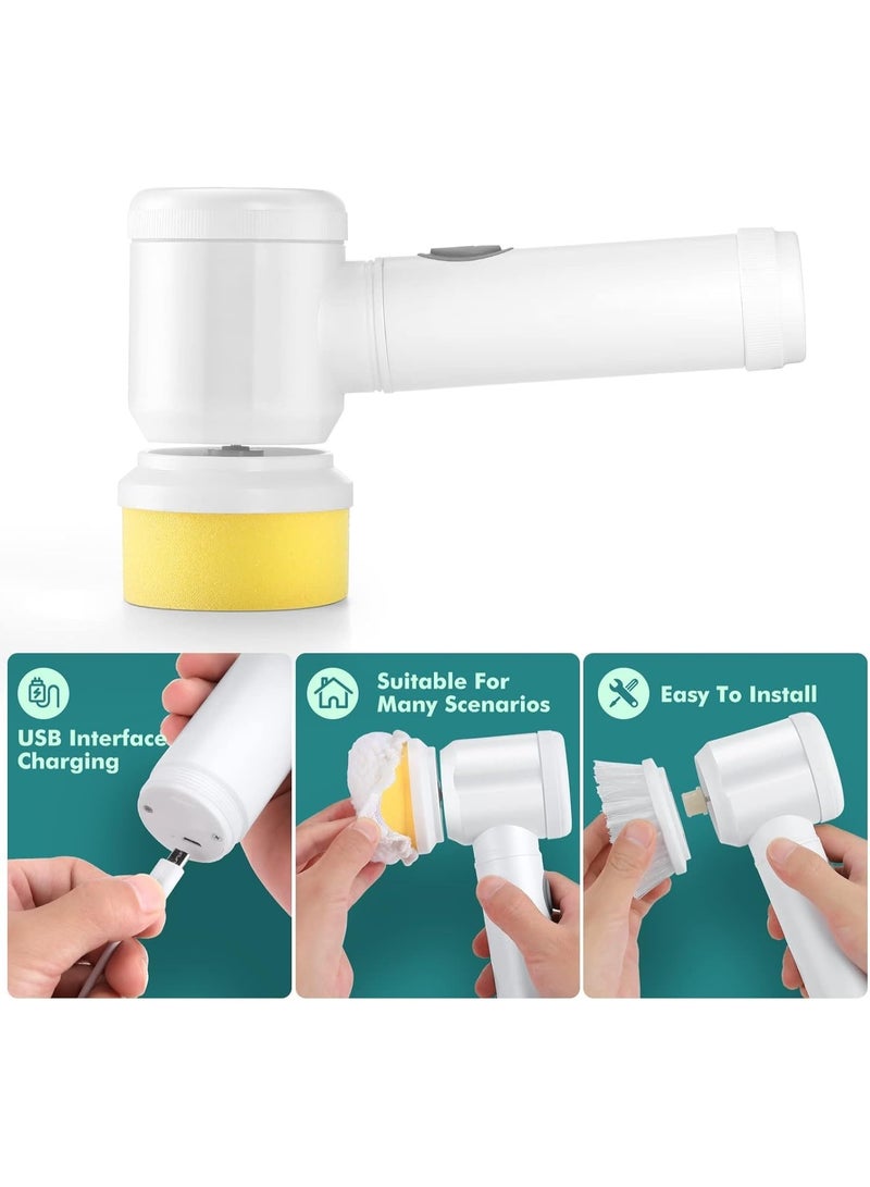 5-in-1 Cordless Electric USB Cleaning Brush for Kitchen, Bathroom, Bathtub, Bathroom Tiles, Carpets, Bidet, and Sofa with Alcohol-Free PVC Cloth and 3 Brush Heads - Image 4