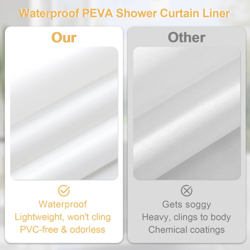 Craidlela 3 in 1 Shower Curtain Set, Fog Blue Waffle Shower Curtain and PEVA Liner Set with 12 Stainless Steel Shower Curtain Hooks, Waterproof Fabric Shower Curtains for Bathroom, 72 W x 72 H - Image 5