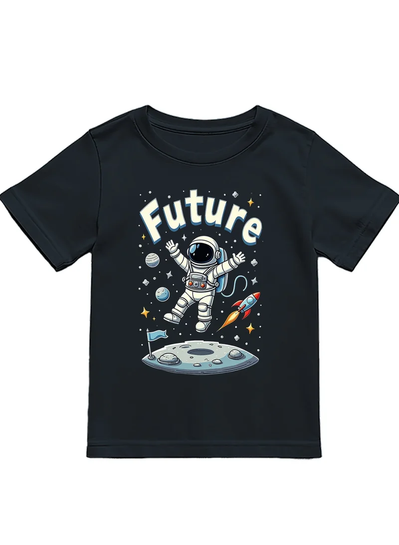 Funkaar black Funkaar Astronaut Future Space T-Shirt – 100% Cotton, Bio-Washed, Super Combed, Tagless, Soft & Durable Casual Wear for Kids  | Best Price UAE