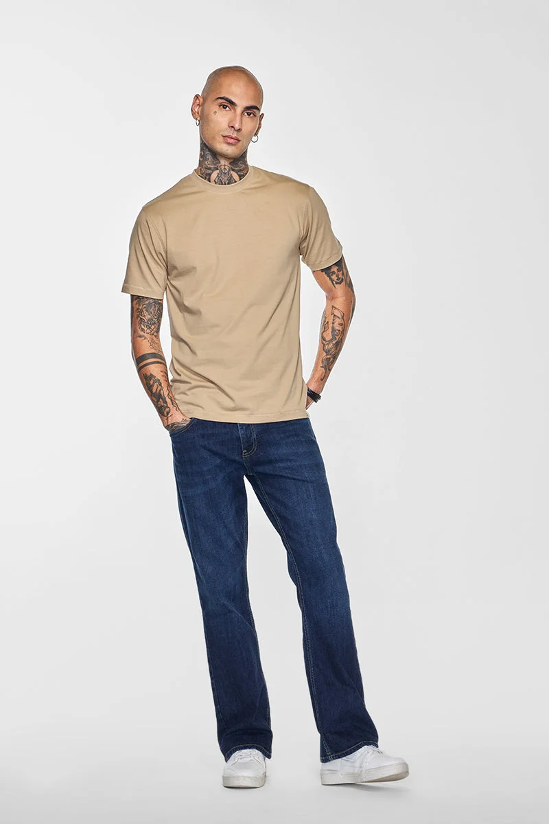 SNITCH Beige Core Lab Beige Solid Slim Fit T-Shirt for Men | Best Price UAE