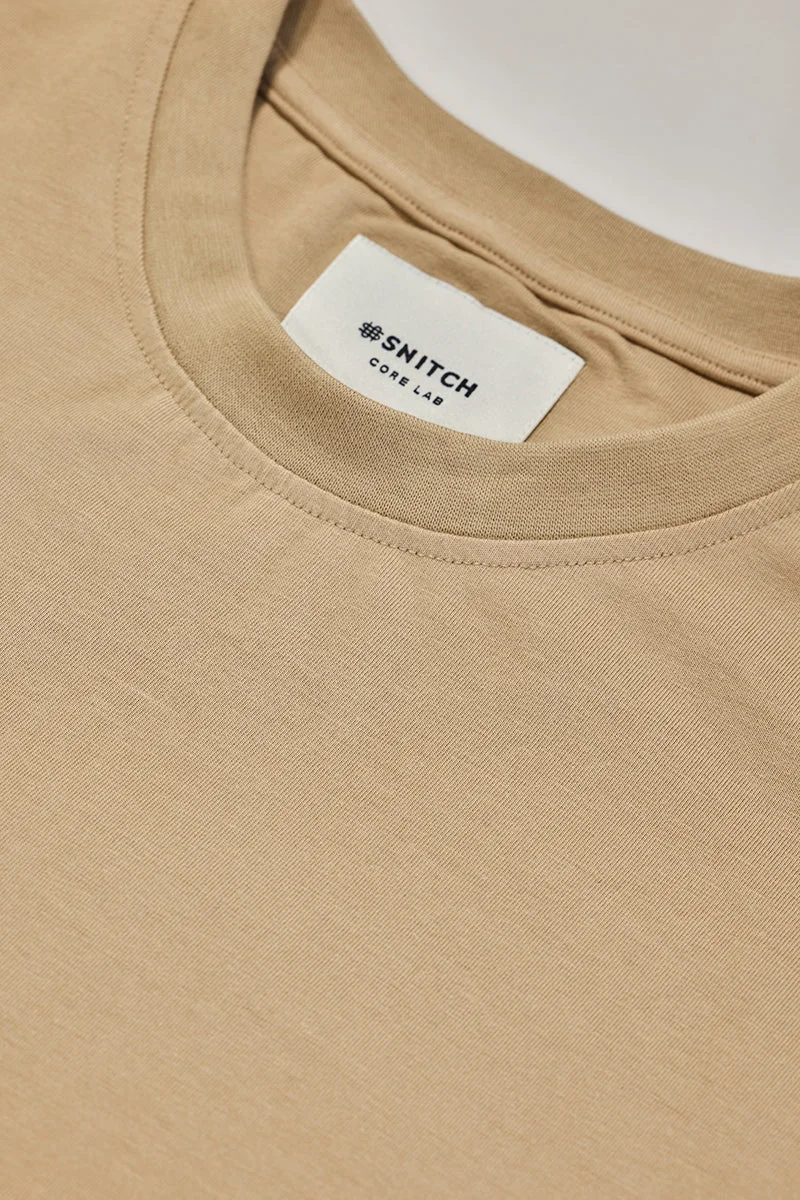 SNITCH Beige Core Lab Beige Solid Slim Fit T-Shirt for Men | Best Price UAE