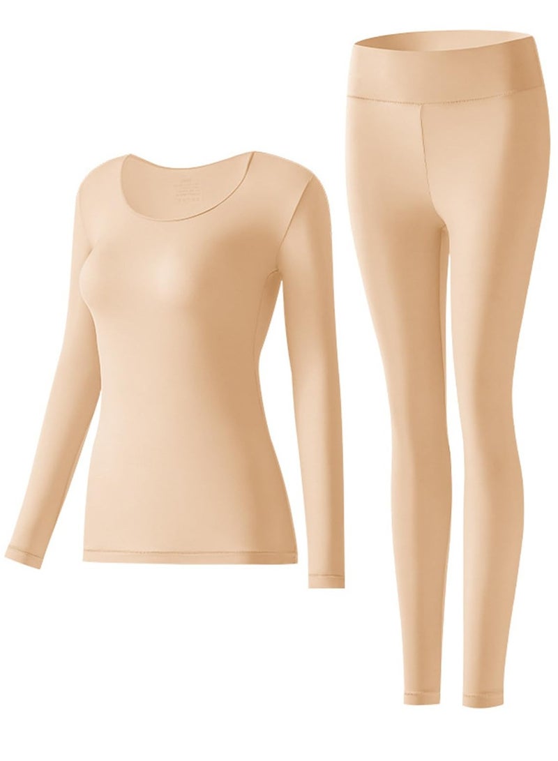 TAPIT Thermal Underwear Women Ultra-Soft Long Johns Set Ultra Thin Base Layer Skiing Winter Warm Top & Bottom Cold Weather Base Layer Top and Leggings Bottom (Beige) - Image 1