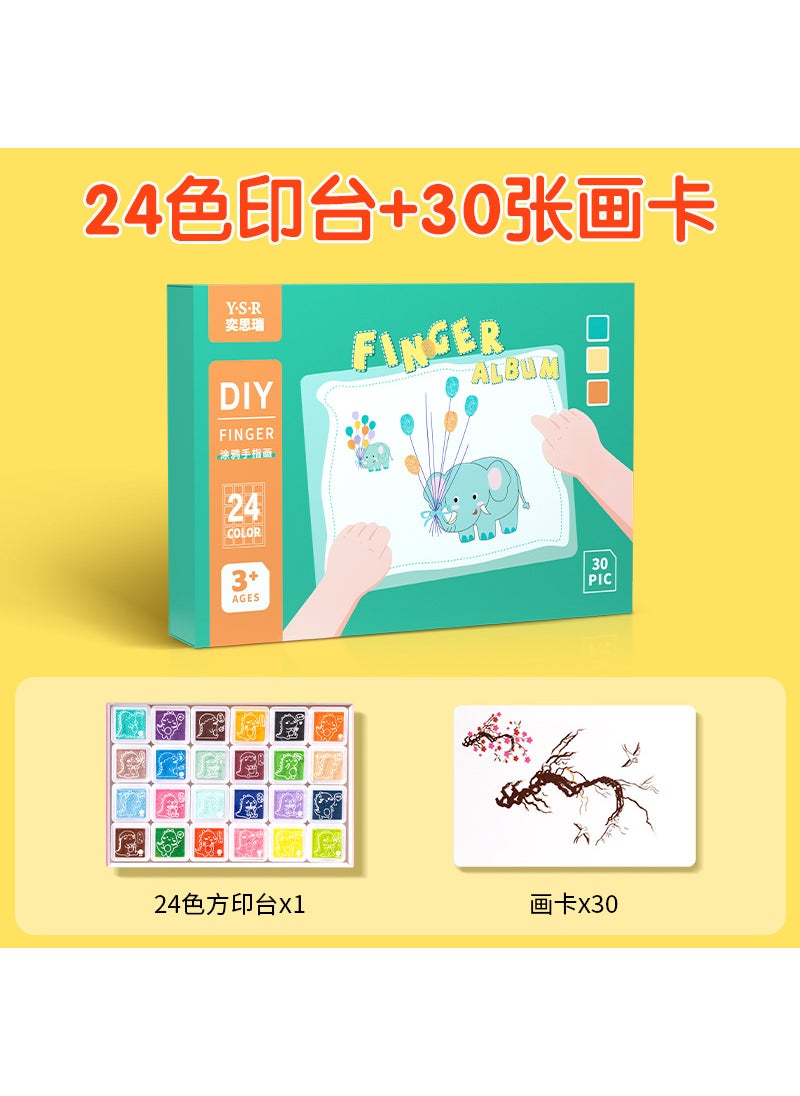 Generic - Childrens finger painting coloring painting picture book kindergarten Palm dot painting toy inkpad painting tool pigment non-toxic[Gift box] 24 color printing table +30 picture cards [Gift box] 24 color printing table +30 picture cards - Image 1