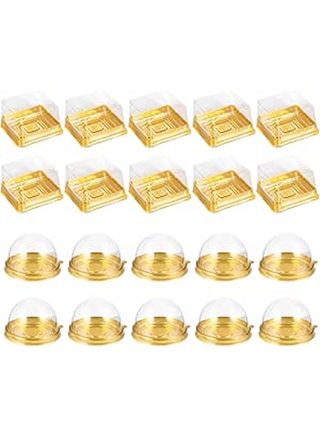 Golden Plastic Moon Cake Boxes 100pcs Round Pastry Containers with Lids Waterproof Bakery Storage - Image 1