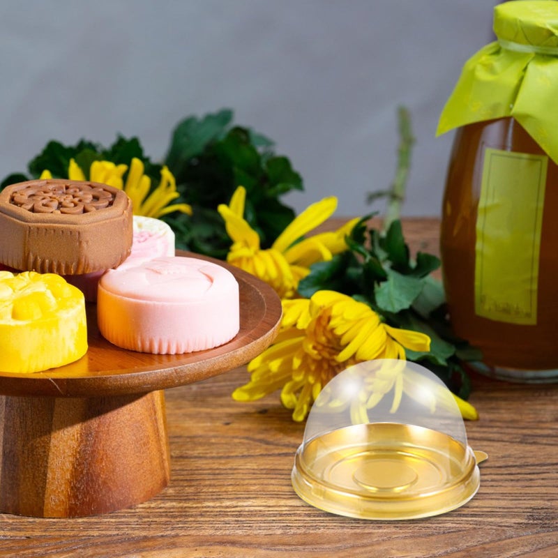 Golden Plastic Moon Cake Boxes 100pcs Round Pastry Containers with Lids Waterproof Bakery Storage - Image 5