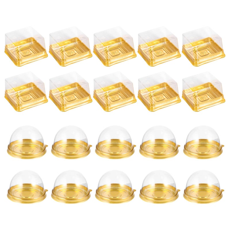 Golden Plastic Moon Cake Boxes 100pcs Round Pastry Containers with Lids Waterproof Bakery Storage - Image 2