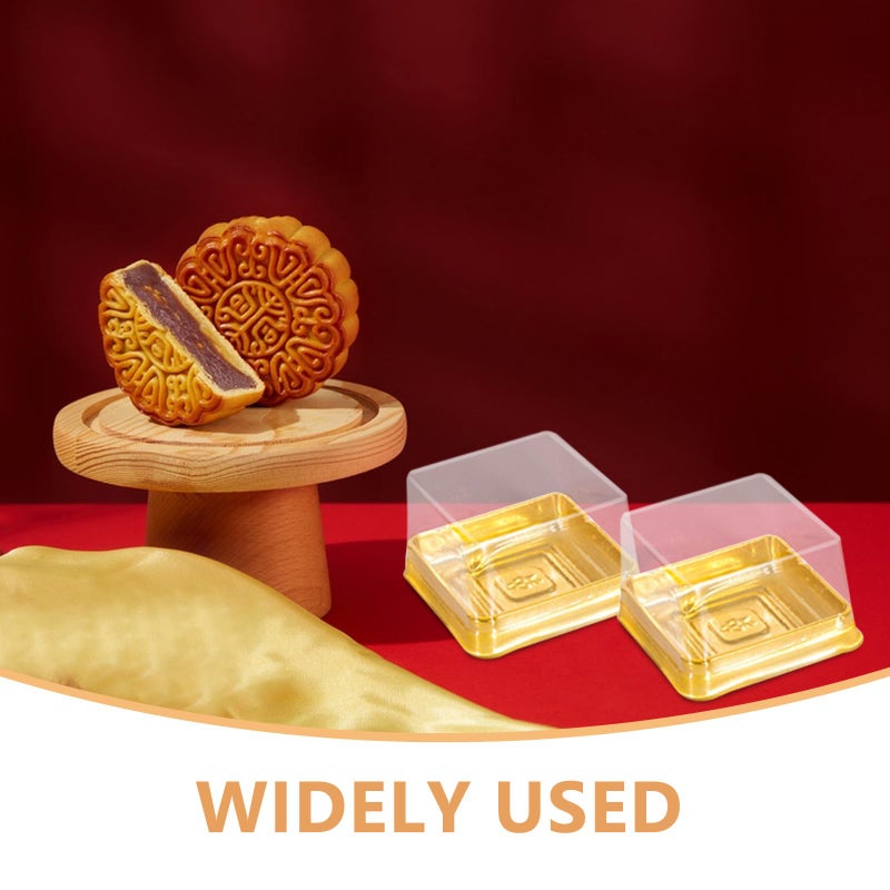 Golden Plastic Moon Cake Boxes 100pcs Round Pastry Containers with Lids Waterproof Bakery Storage - Image 4