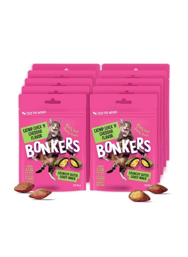Bonkers Cat Treats, Catnip, Chick N' Cheddar Flavor, 3 OZ, Cat Treats, Training, All Breeds & Ages, Food Topper, Resealable Pouch (10 Pack) - Image 1