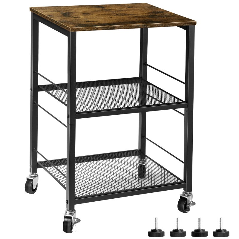 ETELI Side Table Small with Wheels Industrial Night Stand Storage Shelf 3 Tier Wood End Table with Metal Frame for Small Space Living Room Bedroom Kitchen Office