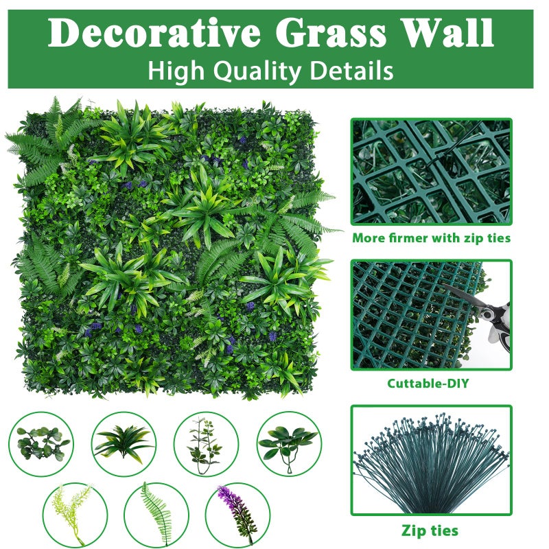 Yangrass بانلز جدار العشب يانغراس 12 قطعة 20''x20''، لوحات سياج صناعية خضراء، خلفية عشب مزيف محمية من الأشعة فوق البنفسجية، شاشة سياج خصوصية، جدار خضري لتزيين الحدائق الداخلية والخارجية في حفلات عيد الميلاد والزفاف. - Image 3