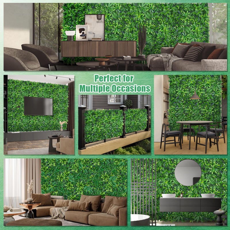 Yangrass بانلز جدار العشب يانغراس 12 قطعة 20''x20''، لوحات سياج صناعية خضراء، خلفية عشب مزيف محمية من الأشعة فوق البنفسجية، شاشة سياج خصوصية، جدار خضري لتزيين الحدائق الداخلية والخارجية في حفلات عيد الميلاد والزفاف. - Image 4
