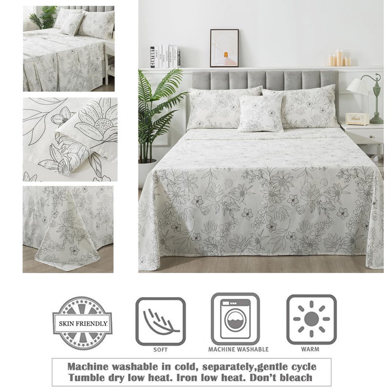 FADFAY Black and White Sheets Set Twin Vintage Sunflower Bedding Shabby White Floral Sheets Elegant Farmhouse Floral Bedding 100% Cotton Soft Bedding with Deep Pocket Fitted Sheet 4Pcs  Twin Size - Image 4