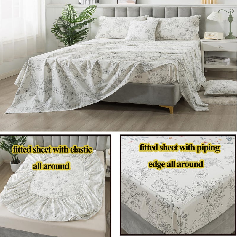 FADFAY Black and White Sheets Set Twin Vintage Sunflower Bedding Shabby White Floral Sheets Elegant Farmhouse Floral Bedding 100% Cotton Soft Bedding with Deep Pocket Fitted Sheet 4Pcs  Twin Size - Image 5