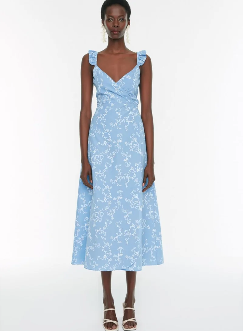 trendyol Plunge Neck Printed Ruffle Detail Dress