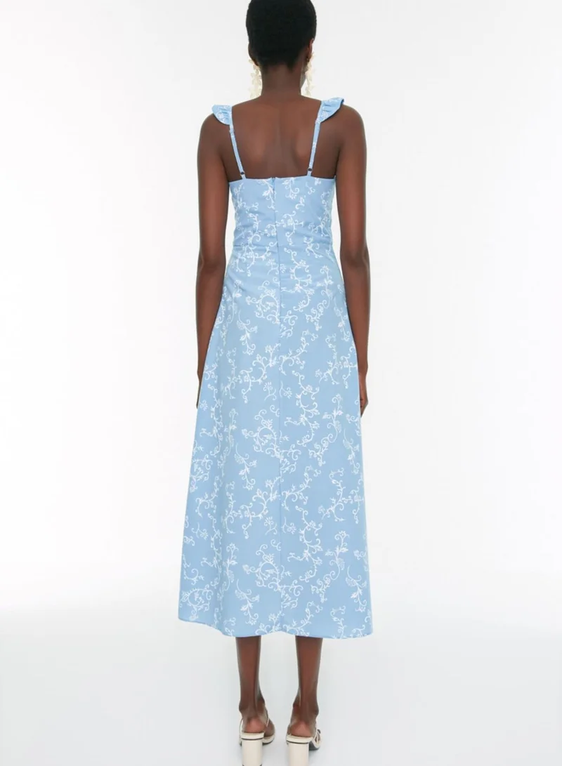 trendyol Plunge Neck Printed Ruffle Detail Dress