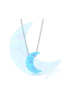 Fayrouz Jewellery Fayruz Jewelry Stainless Steel Blue Opal Chain Necklace 45cm Length, Blue Opal, for Women 18K White Gold Plated Steel Fashion Jewelry Necklace Chunky Jewelry for Girls and Women  - Image 1