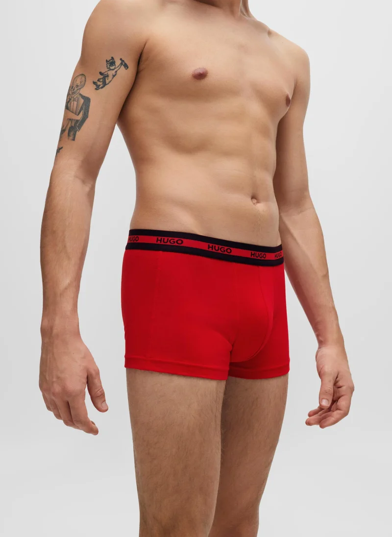 HUGO Three-pack of logo-waistband trunks in stretch cotton