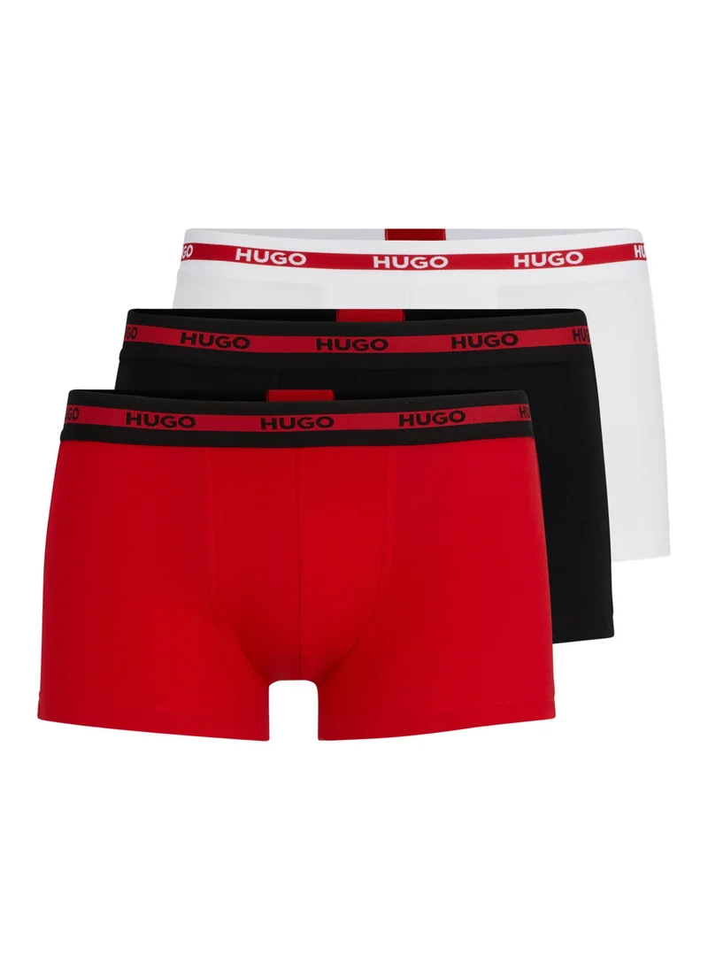 HUGO Three-pack of logo-waistband trunks in stretch cotton