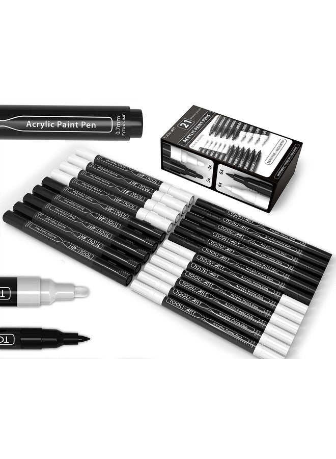 TOOLI-ART Black And White Acrylic Paint Markers Paint Pens Set For Rock Painting Canvas Mugs Metal Glass Paint Fabric Wood Diy. Non Toxic Quick Drywaterbas (Extra Fine & Medium) - Image 1