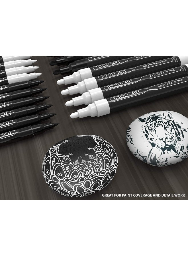 TOOLI-ART Black And White Acrylic Paint Markers Paint Pens Set For Rock Painting Canvas Mugs Metal Glass Paint Fabric Wood Diy. Non Toxic Quick Drywaterbas (Extra Fine & Medium) - Image 3