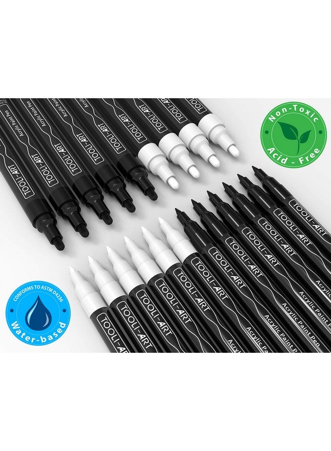 TOOLI-ART Black And White Acrylic Paint Markers Paint Pens Set For Rock Painting Canvas Mugs Metal Glass Paint Fabric Wood Diy. Non Toxic Quick Drywaterbas (Extra Fine & Medium) - Image 2