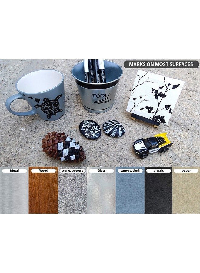 TOOLI-ART Black And White Acrylic Paint Markers Paint Pens Set For Rock Painting Canvas Mugs Metal Glass Paint Fabric Wood Diy. Non Toxic Quick Drywaterbas (Extra Fine & Medium) - Image 5