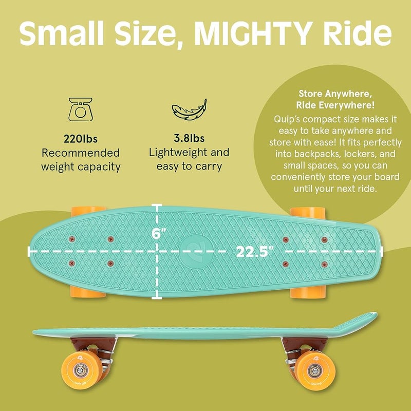 Retrospec Quip Skateboard 22.5" And 27" Classic Retro Plastic Cruiser Complete With Abec 7 Bearings Pu Wheels - Image 2