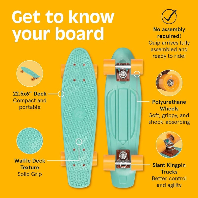 Retrospec Quip Skateboard 22.5" And 27" Classic Retro Plastic Cruiser Complete With Abec 7 Bearings Pu Wheels - Image 4