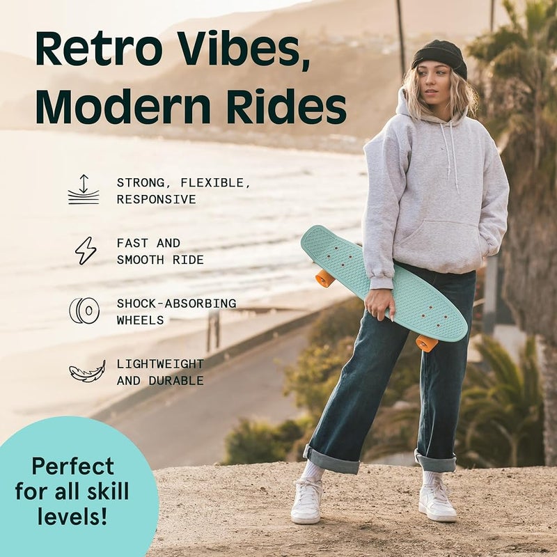 Retrospec Quip Skateboard 22.5" And 27" Classic Retro Plastic Cruiser Complete With Abec 7 Bearings Pu Wheels - Image 3