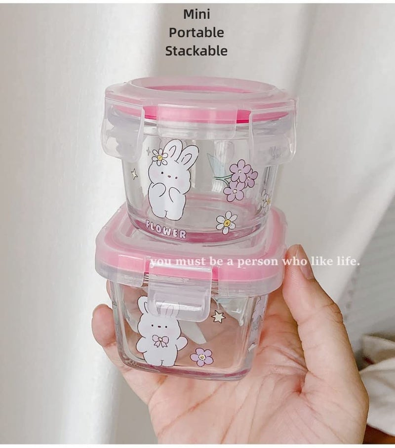 yaocoral 2 Pack 4 OZ Mini Glass Food Storage Containers with Lids Square Round PinkPurple Food Jars Small Glass Container for Food Portion Sauce Snack Yogurt Dressing Airtight Freezer Microwave Safe - Image 5