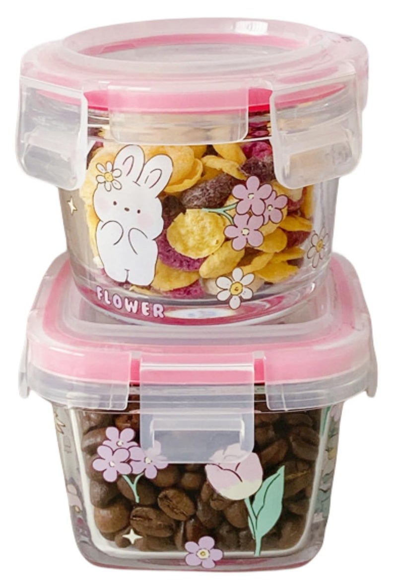 yaocoral 2 Pack 4 OZ Mini Glass Food Storage Containers with Lids Square Round PinkPurple Food Jars Small Glass Container for Food Portion Sauce Snack Yogurt Dressing Airtight Freezer Microwave Safe - Image 1