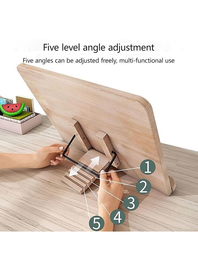 PTTIMFFM Adjustable Wooden Book Stand, Foldable Pine Reading Holder with Page Clips, Portable Bookshelf for Reading, Drawing, Cookbooks, Music Sheets & Laptops - Image 4