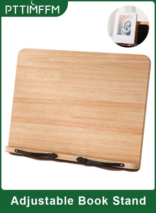 PTTIMFFM Adjustable Wooden Book Stand, Foldable Pine Reading Holder with Page Clips, Portable Bookshelf for Reading, Drawing, Cookbooks, Music Sheets & Laptops - Image 1