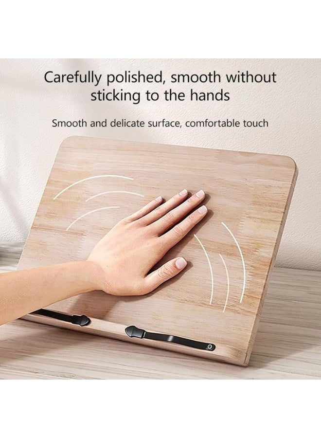 PTTIMFFM Adjustable Wooden Book Stand, Foldable Pine Reading Holder with Page Clips, Portable Bookshelf for Reading, Drawing, Cookbooks, Music Sheets & Laptops - Image 3