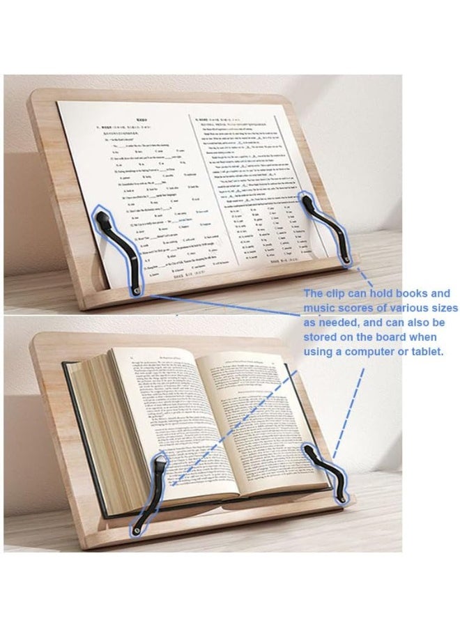 PTTIMFFM Adjustable Wooden Book Stand, Foldable Pine Reading Holder with Page Clips, Portable Bookshelf for Reading, Drawing, Cookbooks, Music Sheets & Laptops - Image 2