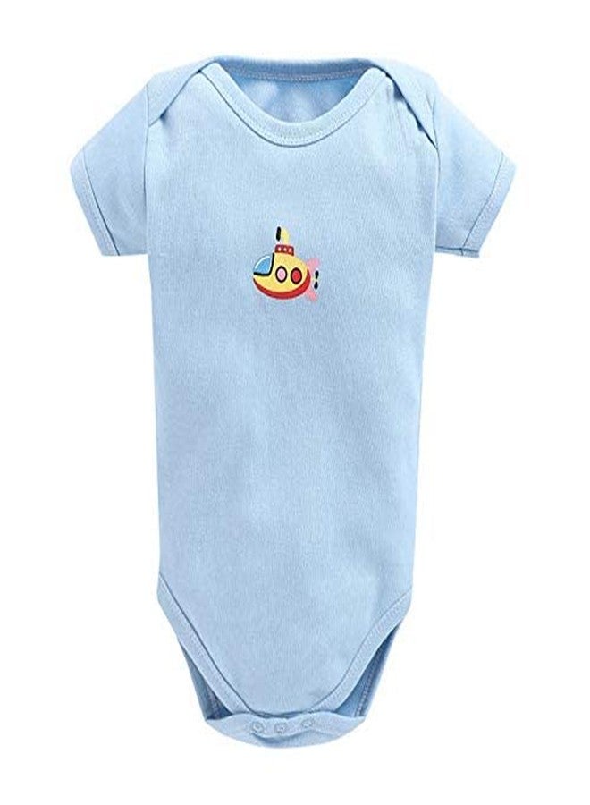 TiniBerry Cotton Baby Bodysuit Short Sleeve Half Romper Pack of 3 Soft & Comfortable for Kids (6-9 Months, Light Blue) - Image 4