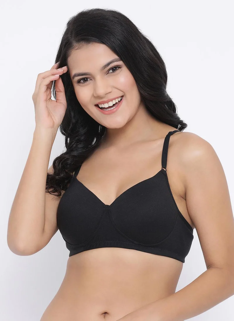 كلوفيا Clovia Padded Non-Wired Full Coverage T-Shirt Bra in Black - Cotton Rich