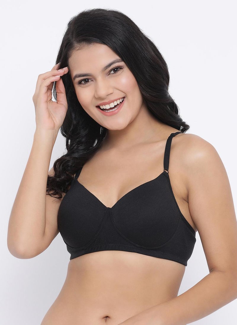 Clovia Padded Non-Wired Full Coverage T-Shirt Bra in Black - Cotton Rich - Image 2