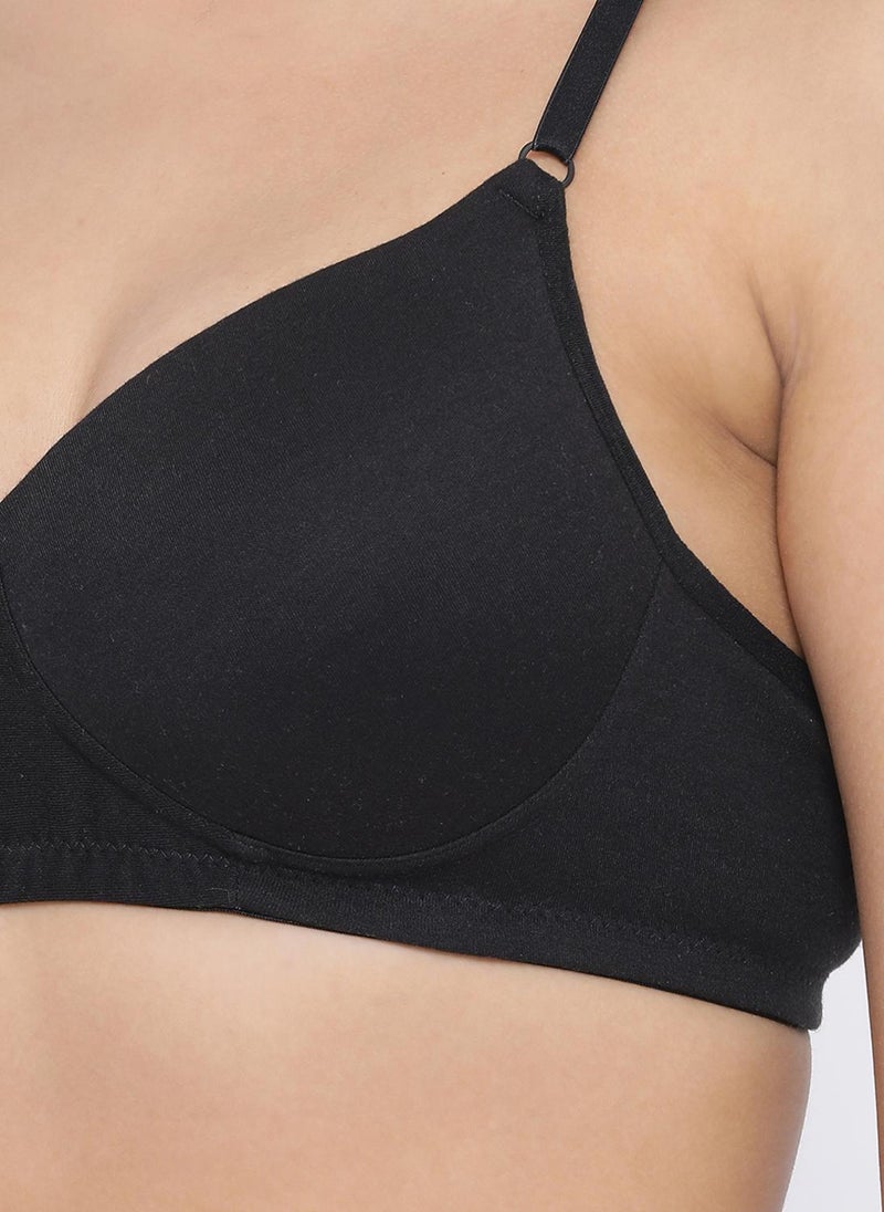 Clovia Padded Non-Wired Full Coverage T-Shirt Bra in Black - Cotton Rich - Image 5