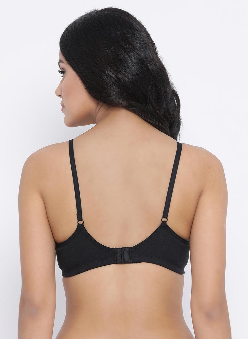 Clovia Padded Non-Wired Full Coverage T-Shirt Bra in Black - Cotton Rich - Image 4