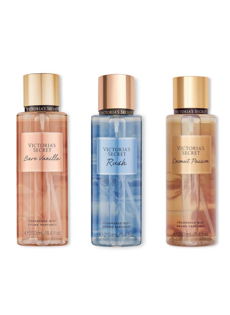 Victorias Secret - Beauty Pack of Three Combo Body mist Bare vanilla, Rush and Coconut passion 250x3 total 750ml  - Image 1