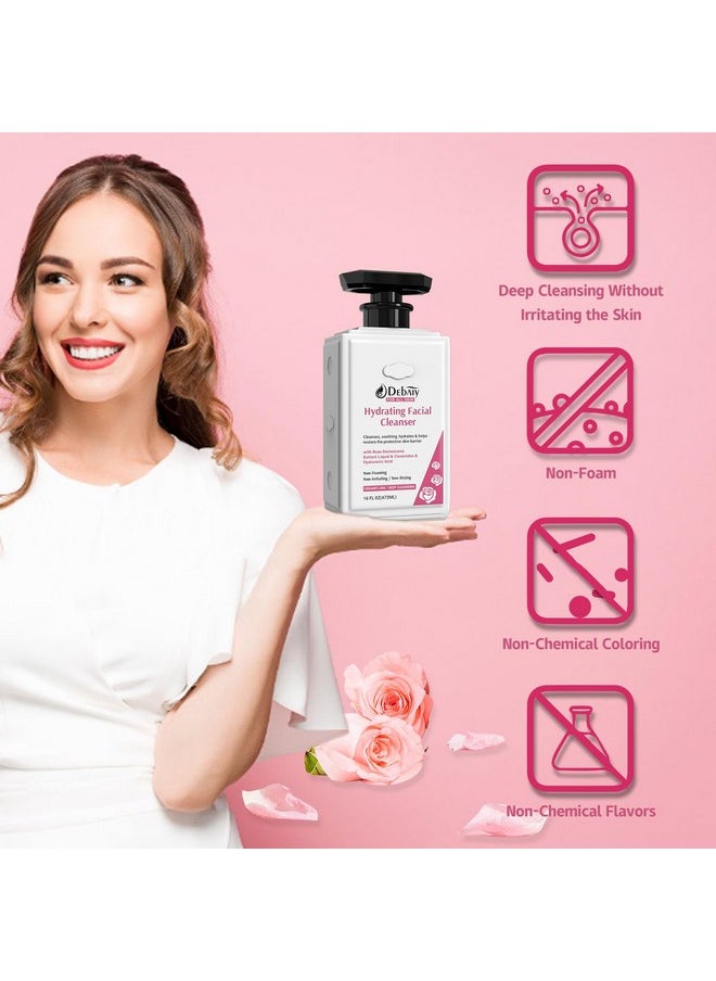 DEBAIY - Rose Non Foaming Hydrating Facial Cleanser With Ceramide Face Wash For Family Makeup Remover For Women Gentle Hydration & Purification (16 Fl Oz) - Image 1
