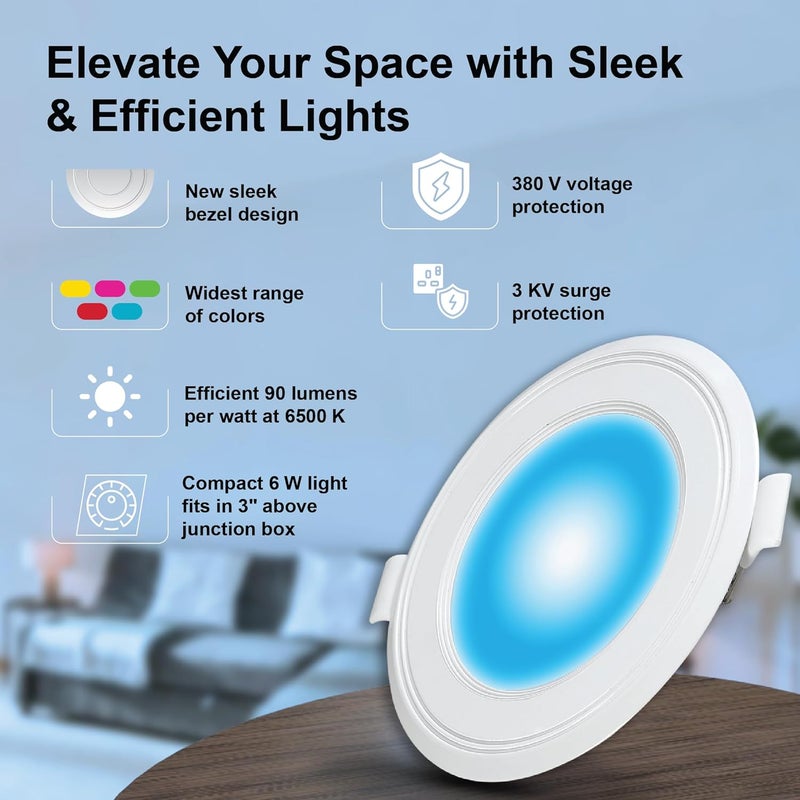 Havells HAVELLS Luna 6W Downlight for Junction Box Round Colour Blue 3 inch Cutout 22mm Height High Voltage Protection Upto 4KV Pack of 1  - Image 2