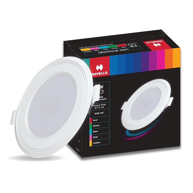 Havells HAVELLS Luna 6W Downlight for Junction Box Round Colour Blue 3 inch Cutout 22mm Height High Voltage Protection Upto 4KV Pack of 1  - Image 1