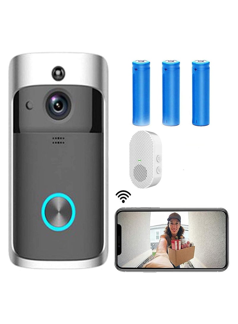 جرس باب ذكي مزود بكاميرا عالية الدقة 720P واتصال واي فاي لاسلكي وصوت ثنائي الاتجاه مع جرس داخلي ودعم تطبيق الهاتف - Image 1
