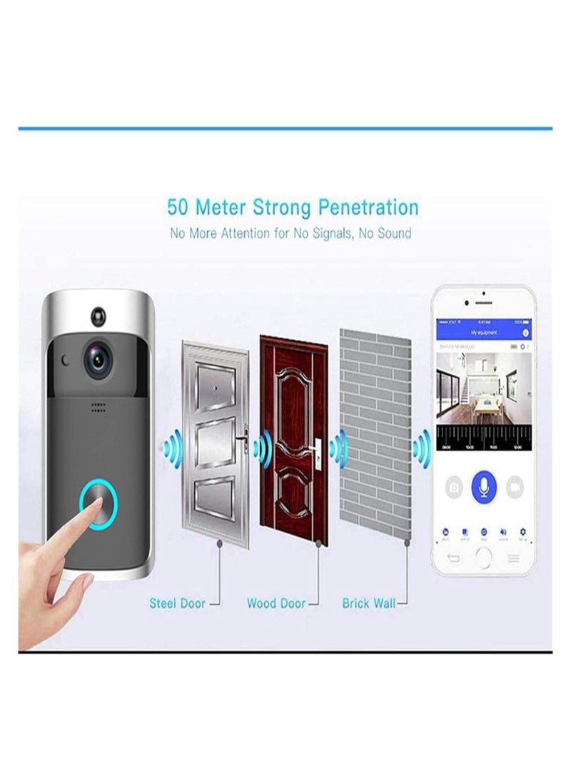 جرس باب ذكي مزود بكاميرا عالية الدقة 720P واتصال واي فاي لاسلكي وصوت ثنائي الاتجاه مع جرس داخلي ودعم تطبيق الهاتف - Image 4
