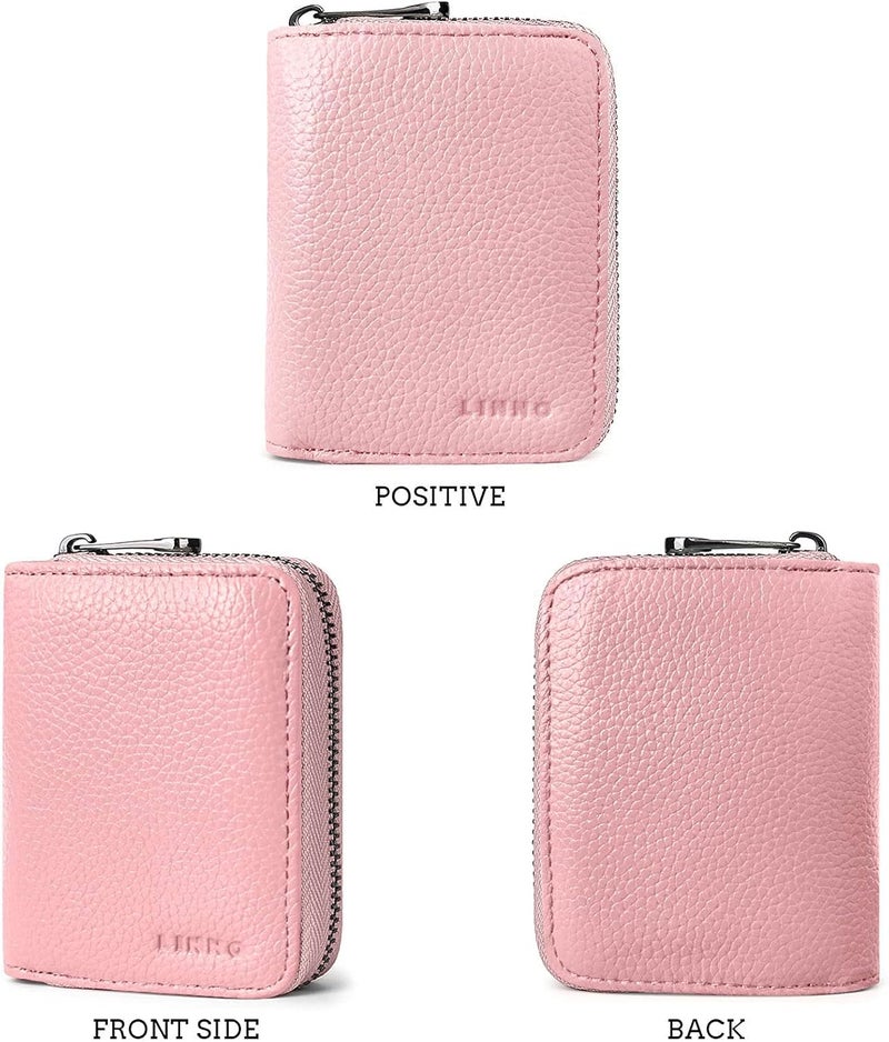 Linno RFID 20 Slots Credit Card Holder Genuine Leather Small Wallet for Women or Men with Zipper - Image 5