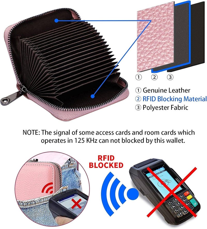 Linno RFID 20 Slots Credit Card Holder Genuine Leather Small Wallet for Women or Men with Zipper - Image 3