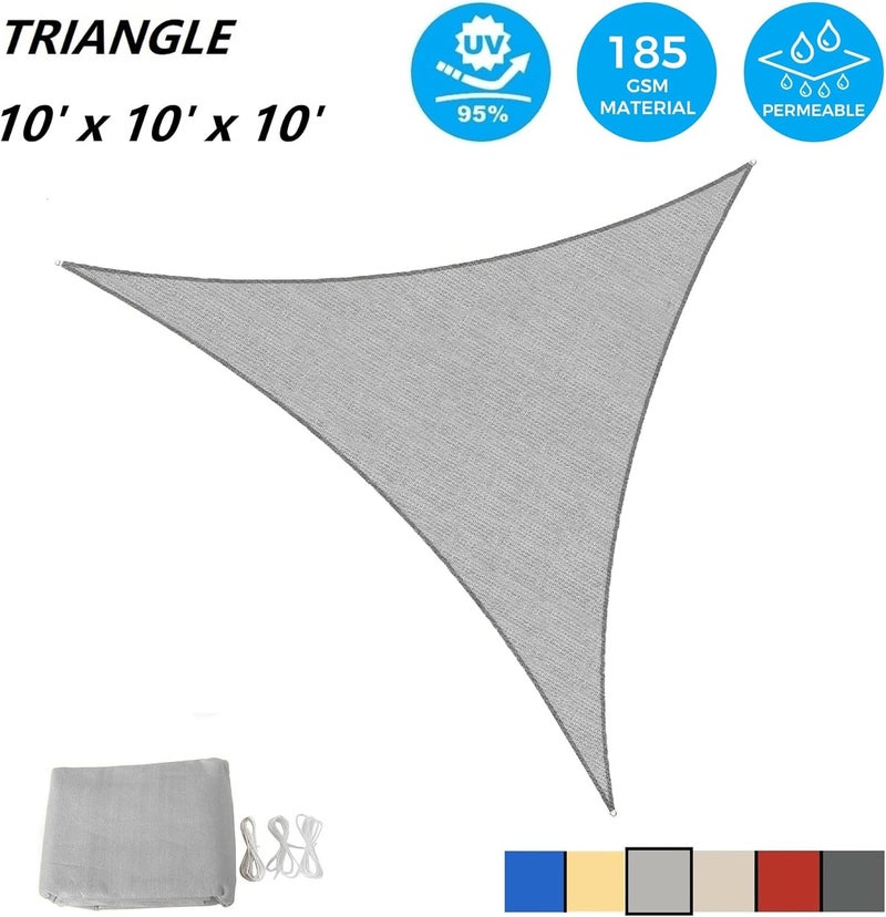شراع الظل الشمسي مثلث 10' × 10' × 10' مظلة حجب الأشعة فوق البنفسجية للفناء والحديقة الخلفية والعشب والأنشطة الخارجية، رمادي - Image 2